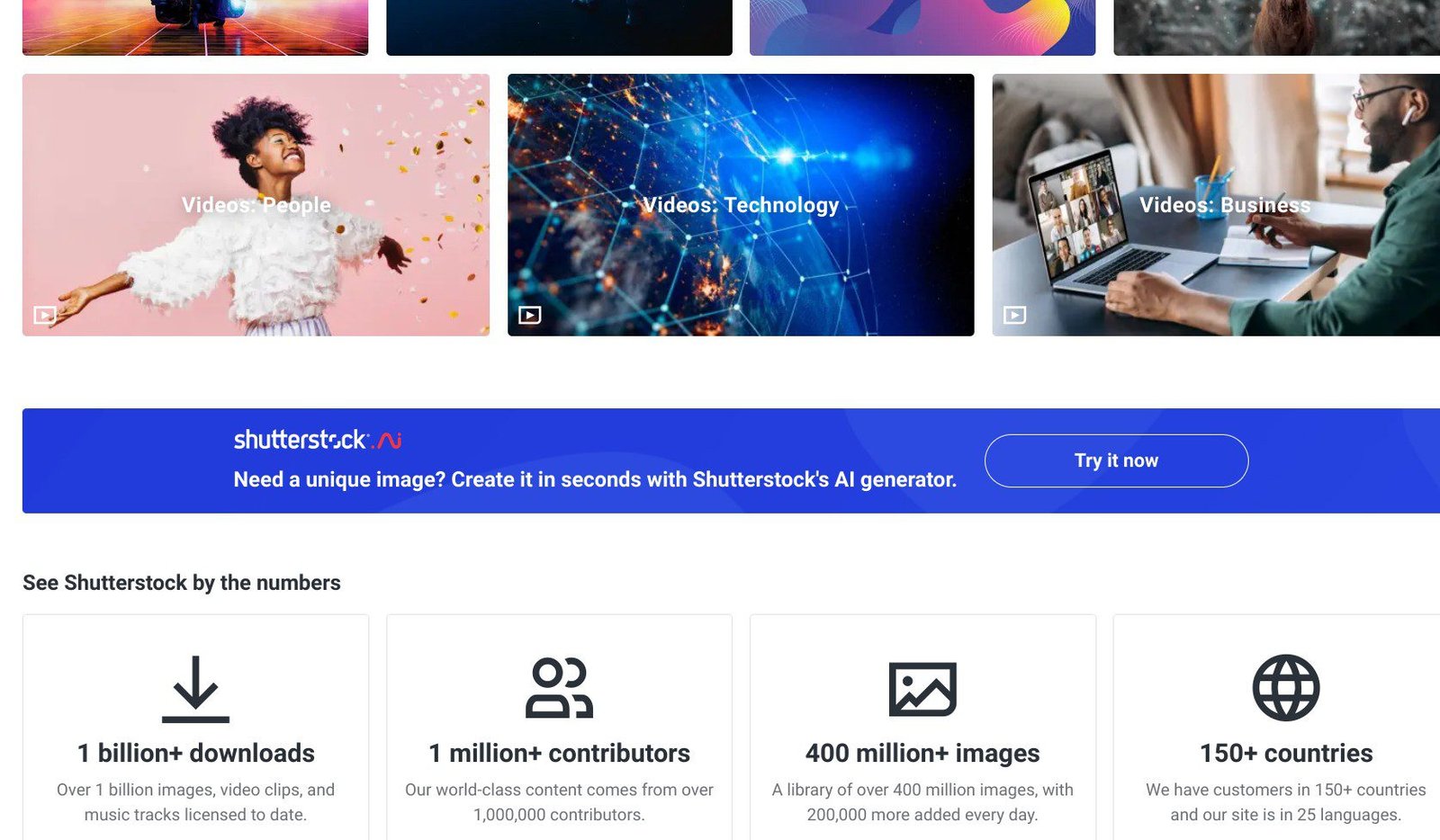 Shutterstock already has 1 billion downloaads, 1 million+ contributors, $00 million+ images, and customers from 150+ countries.