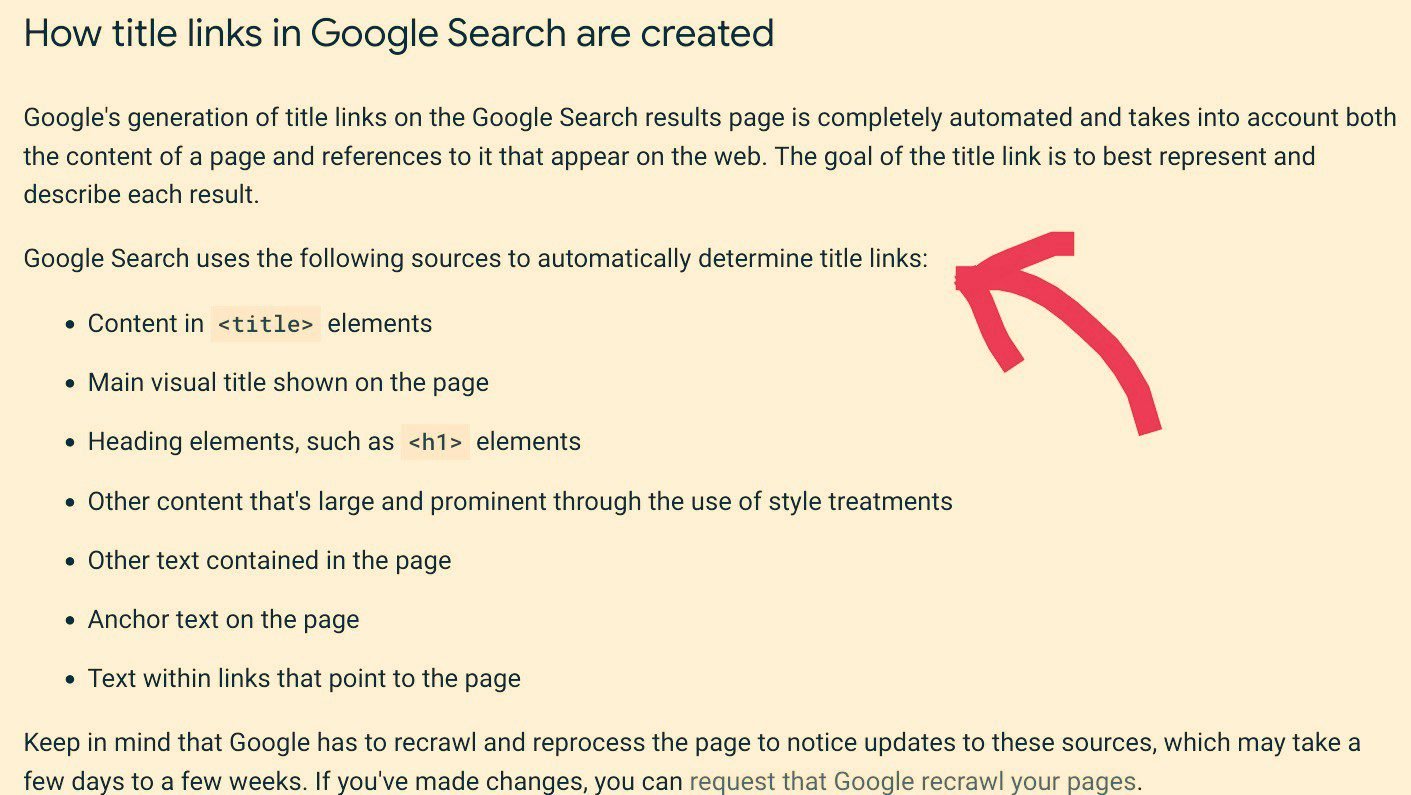 How title links are generated in Google Search Google Search uses different sources (including the page title) to automatically determine the title link that appears in search results.