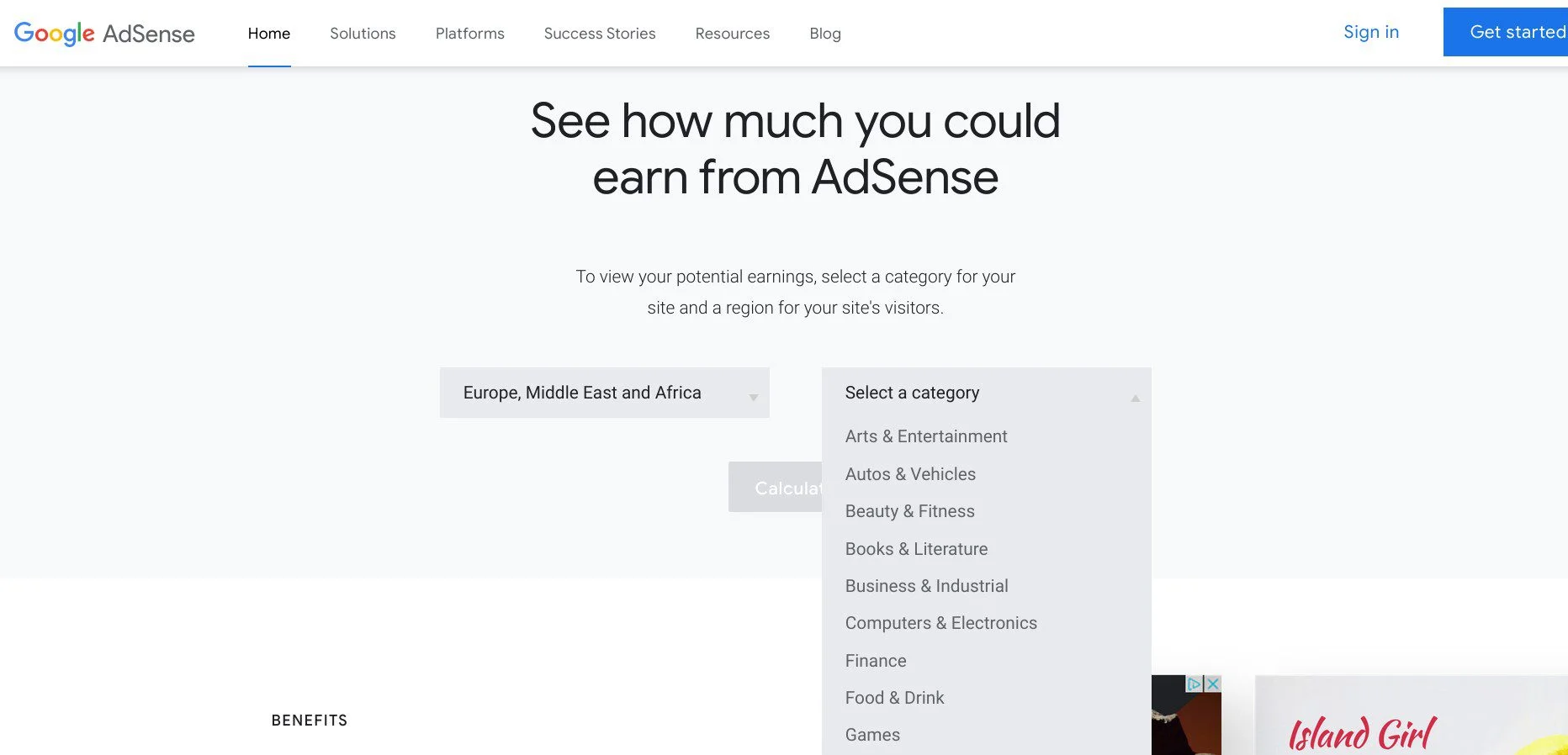 You can view an estimate of how much you could earn from Google Adsense on their website.