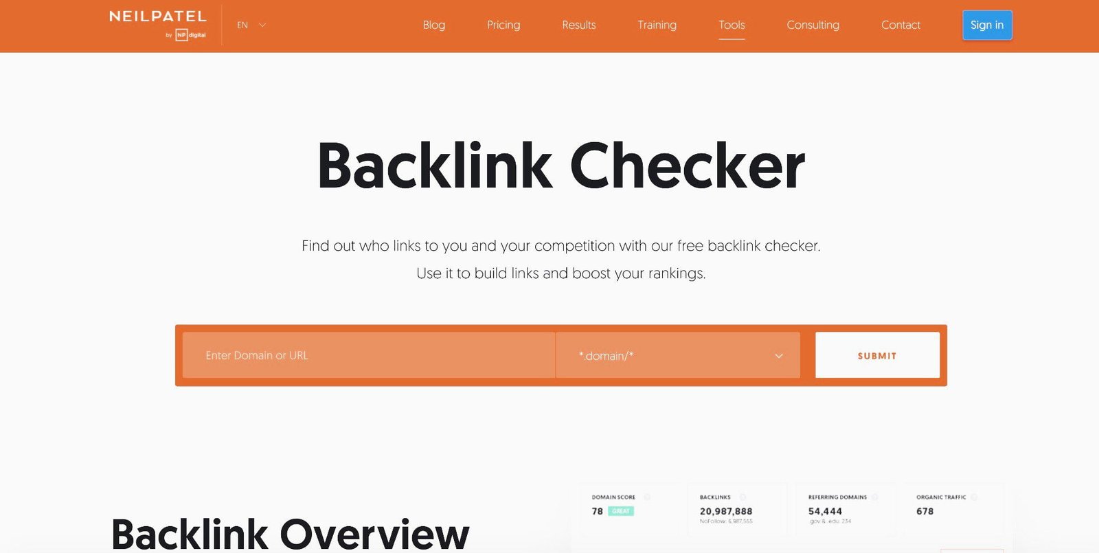 Check a used domain's backlink history with Neil Patel's Backlink Checker.