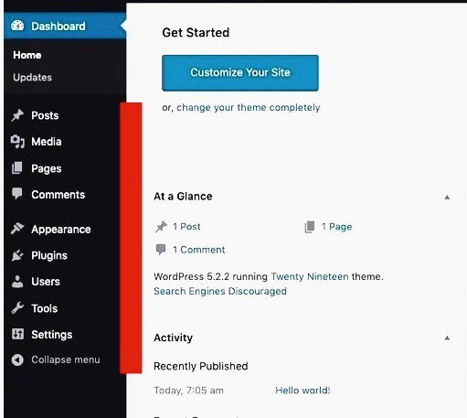 WordPress dashboard Get familiar with the various tabs in your WordPress dashboard.