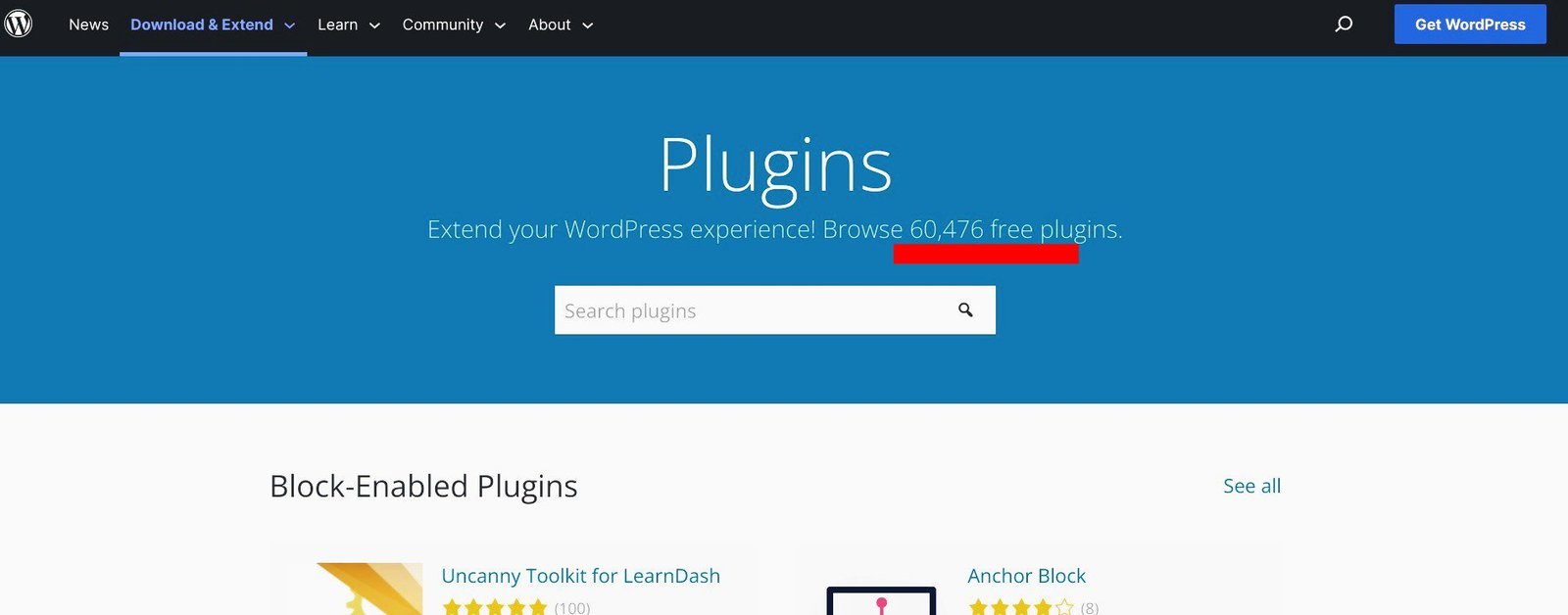 There are about 60,000 plugins in the WordPress Plugin Directory.