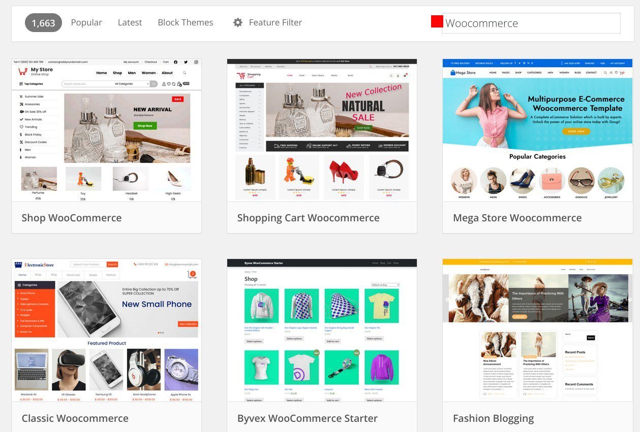 How to select free WooCommerce theme in the WordPress Theme Directory.