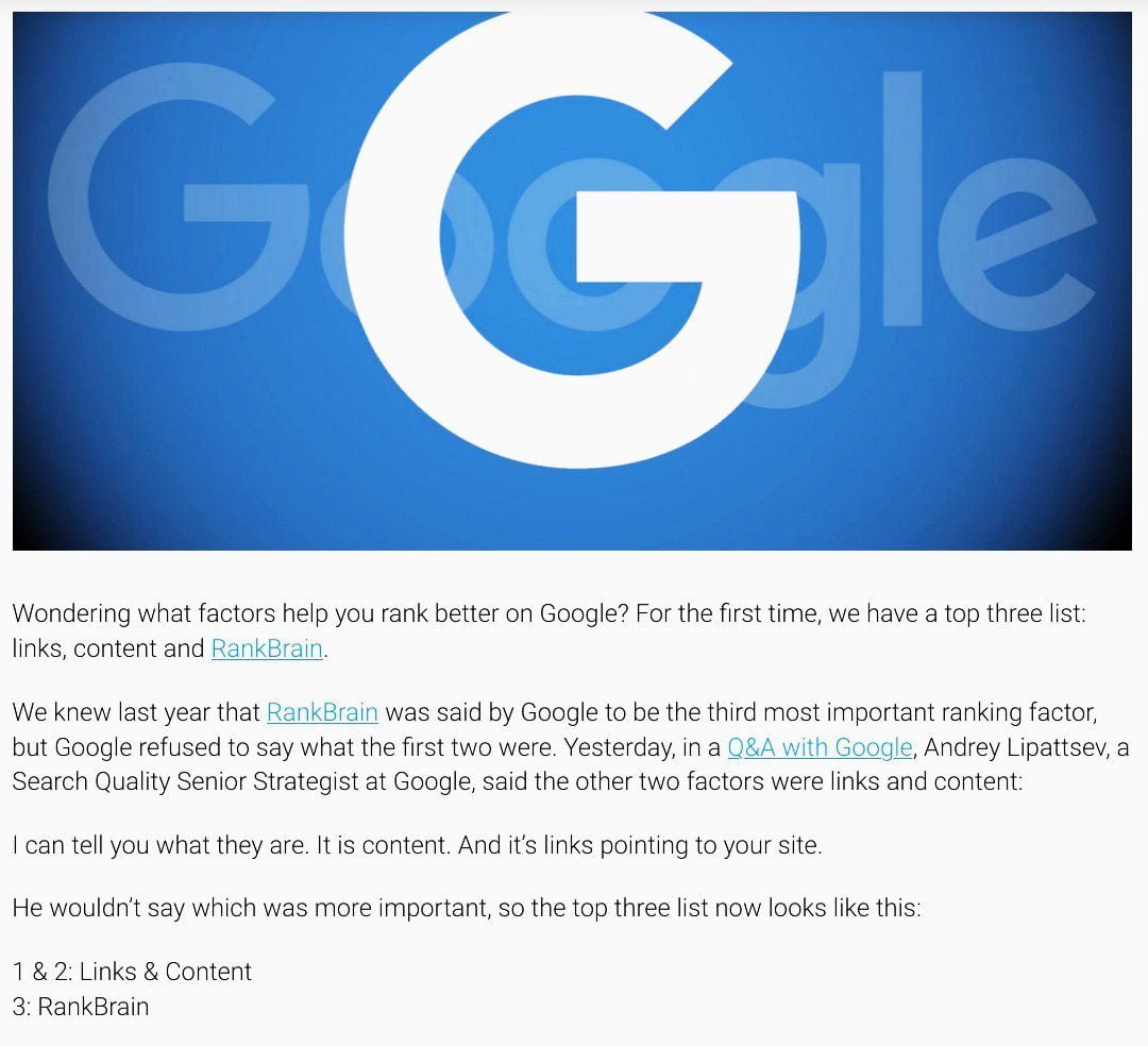 Links and Content are the first two most important ranking factors.