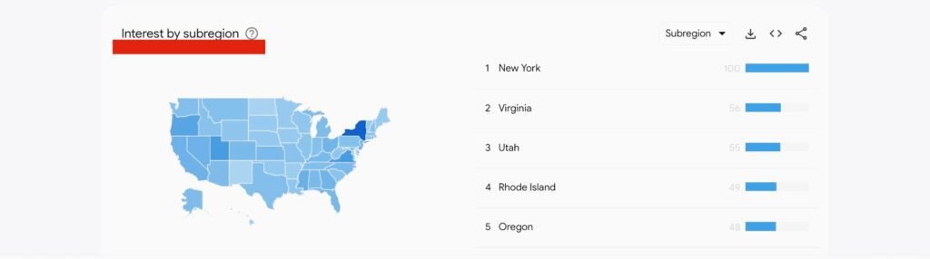 Google Trends will show you the search interest by subregion for a country. 