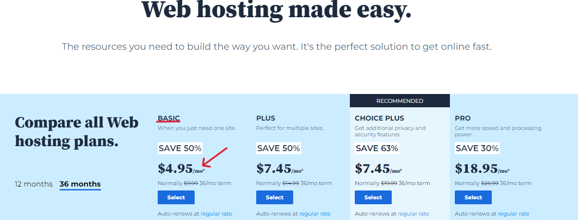 Bluehost offers a 36-month plan with a discount for a longer period.