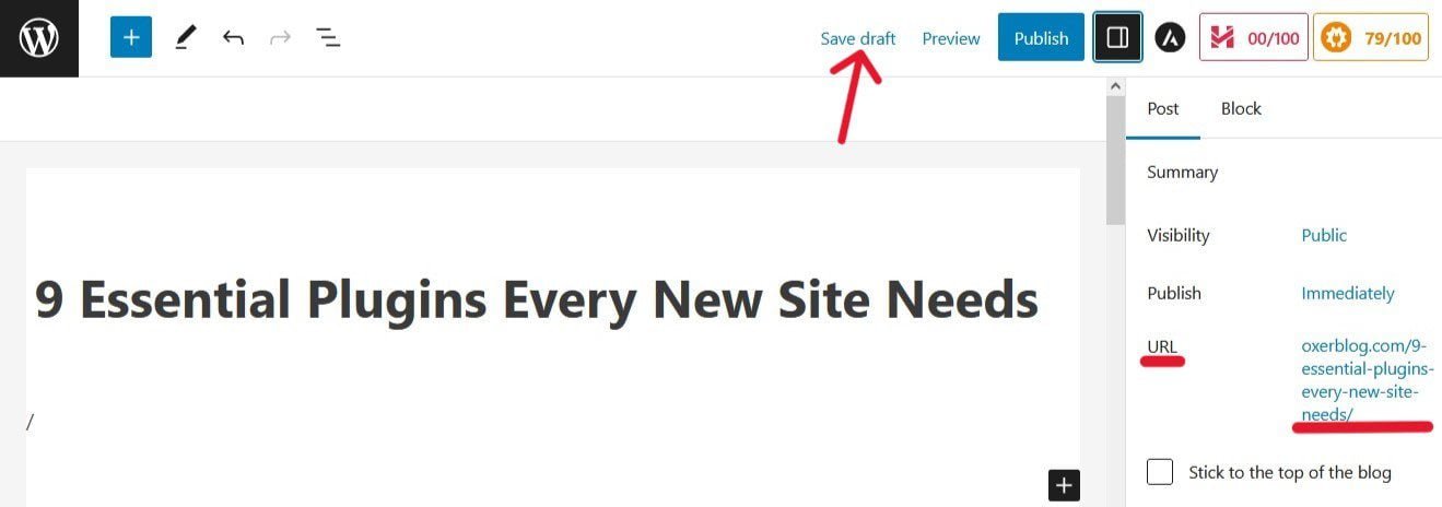 Your post or page's URL is automatically generated in WordPress once you writr your headline and click on 'Save draft'.