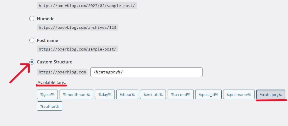 If you're running an online store for example, you may want to include 'Category' in your permalinks. So choose the Custom structure.