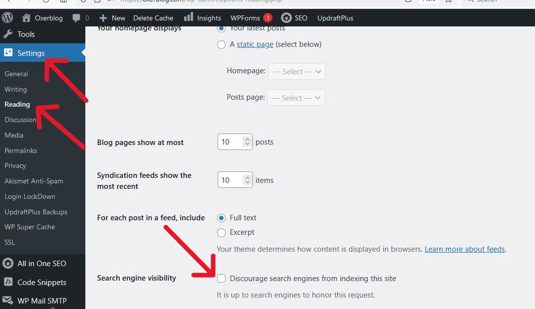 Setting up your site's visibility Check the box before "Discourage search engines from indexing this site" until you finish setting up your site.