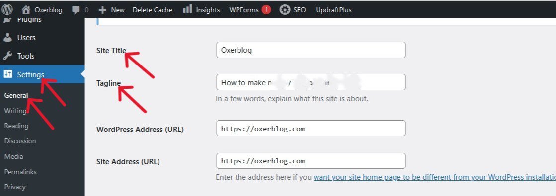 Set up your Site Title i.e. your domain name and your Tagline i.e. a short description of what your blog is all about.