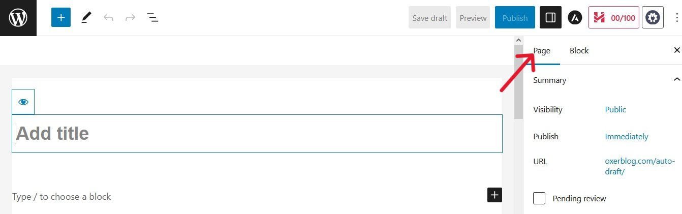 The page editing screen is used to create new pages and editing existing pages.