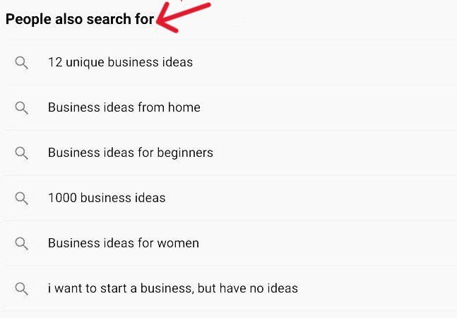 Find related keywords in 'People also search for' section on page 1 of search results.