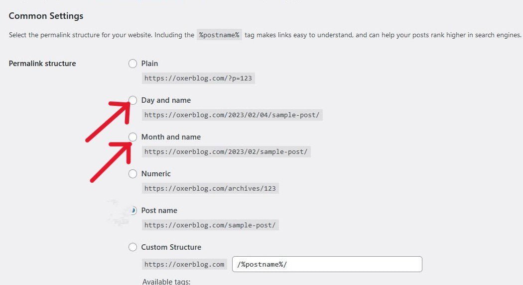 If you are creating a news site, you may prefer to use any of the two permalink structures that include dates.