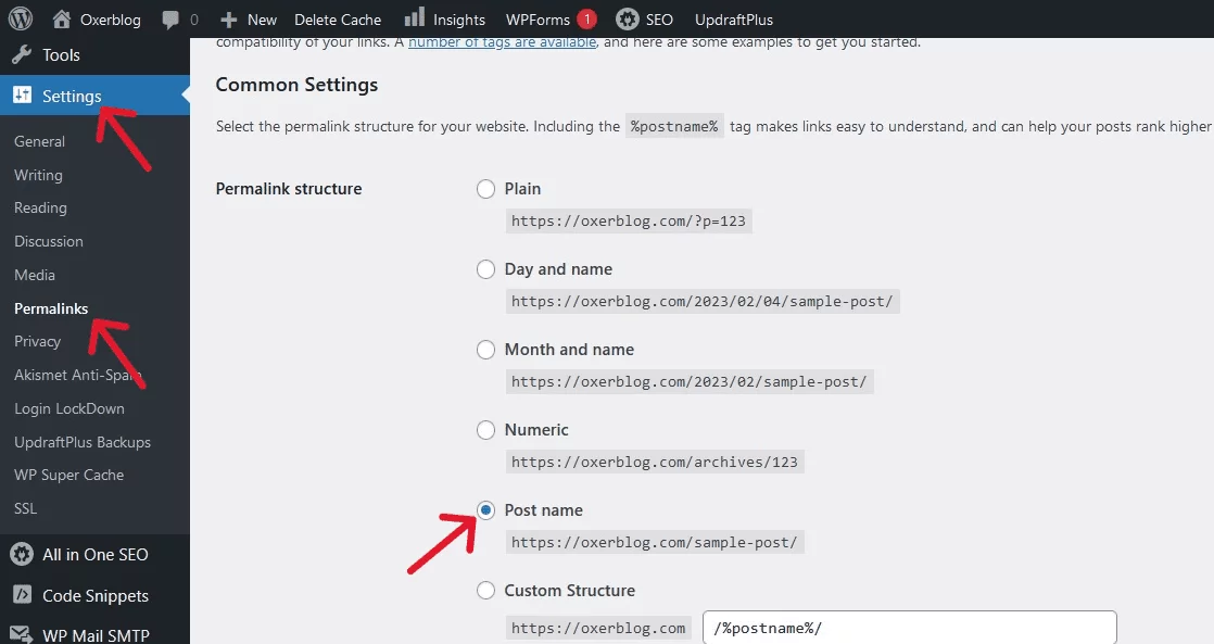 By default, WordPress chooses the most SEO-friendly permalink structure.