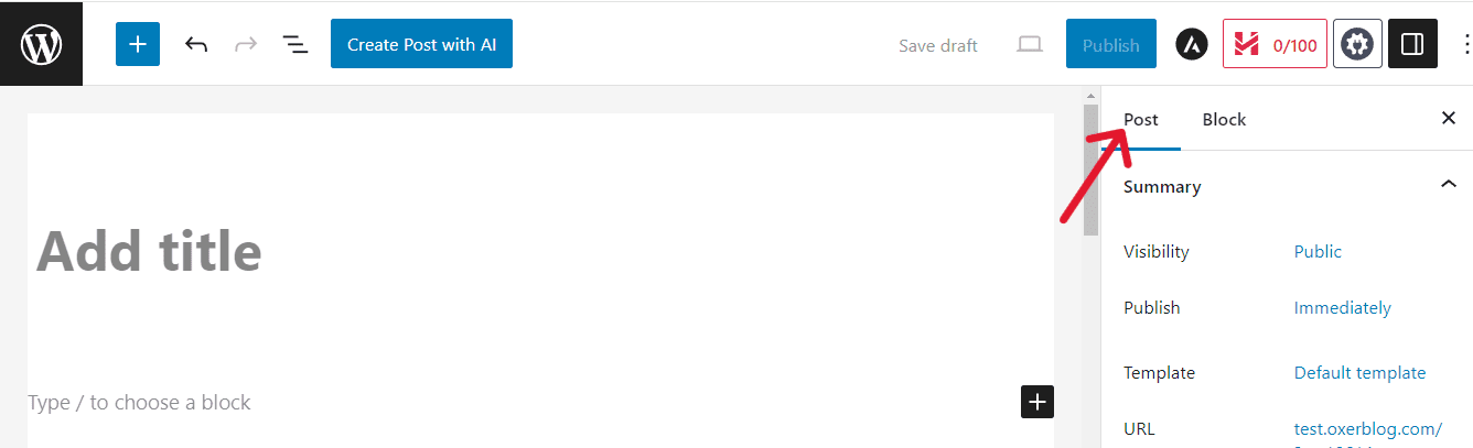 The post editing screen is used to create new posts and edit existing posts.