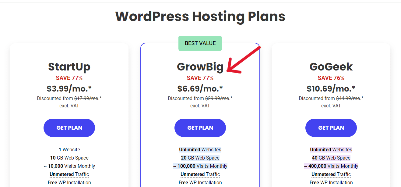 For a small business website, you can start with SiteGround's GrowBig hosting plan.