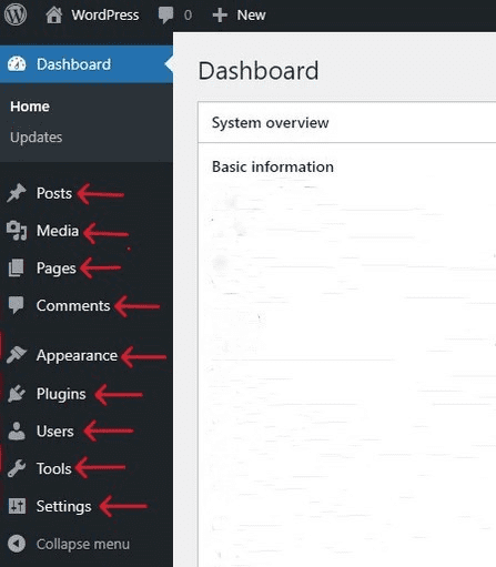 Get familiar with the tabs on your WordPress dashboard.