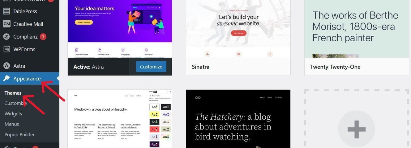 Handpicked WordPress themes Once you click 'Appearance' >> 'Themes', you'll see a few free themes that WordPress.org has handpicked for you.