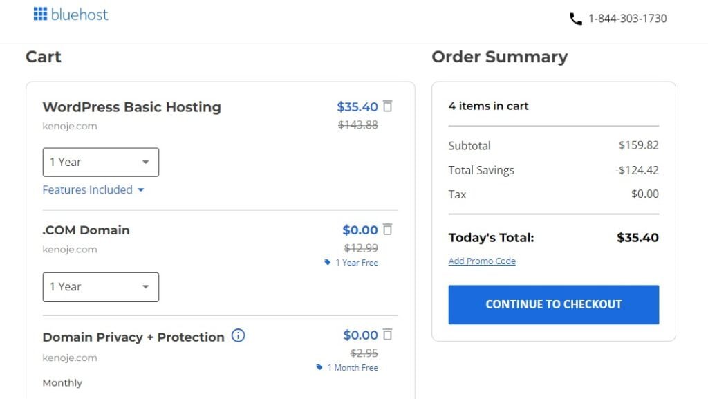 Select your hosting duration preference, and delete other sections you don't need in the chart.