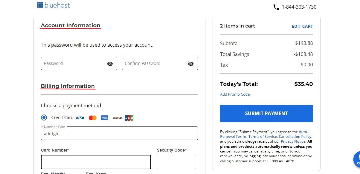 Account Info, Billing Info, and Billing Address sections Fill in your accurate information in the Account information, Billing information, and Billing address section of the checkout page.