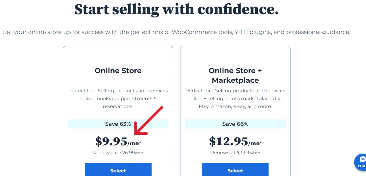 Start your eCommerce website with Bluehost's Online Store hosting plan.