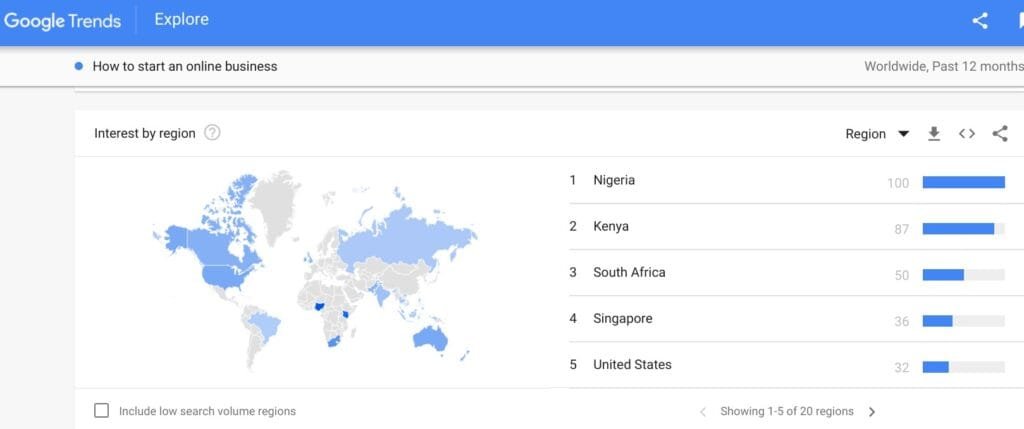 Look for topics that people are attracting people's interest from multiple regions.